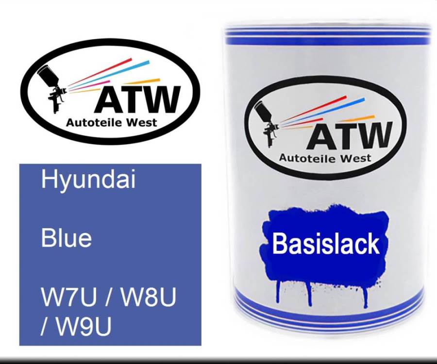 Hyundai, Blue, W7U / W8U / W9U: 500ml Lackdose, von ATW Autoteile West.